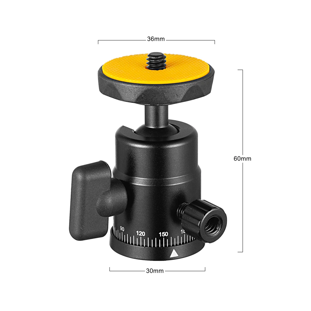 Tripod Ball Head Mini Ball Head Panoramic Tripod Head 1/4'' Hot Shoe Mount for DSLR Camera Camcorder Monitor Smartphone Light Microphone Slider