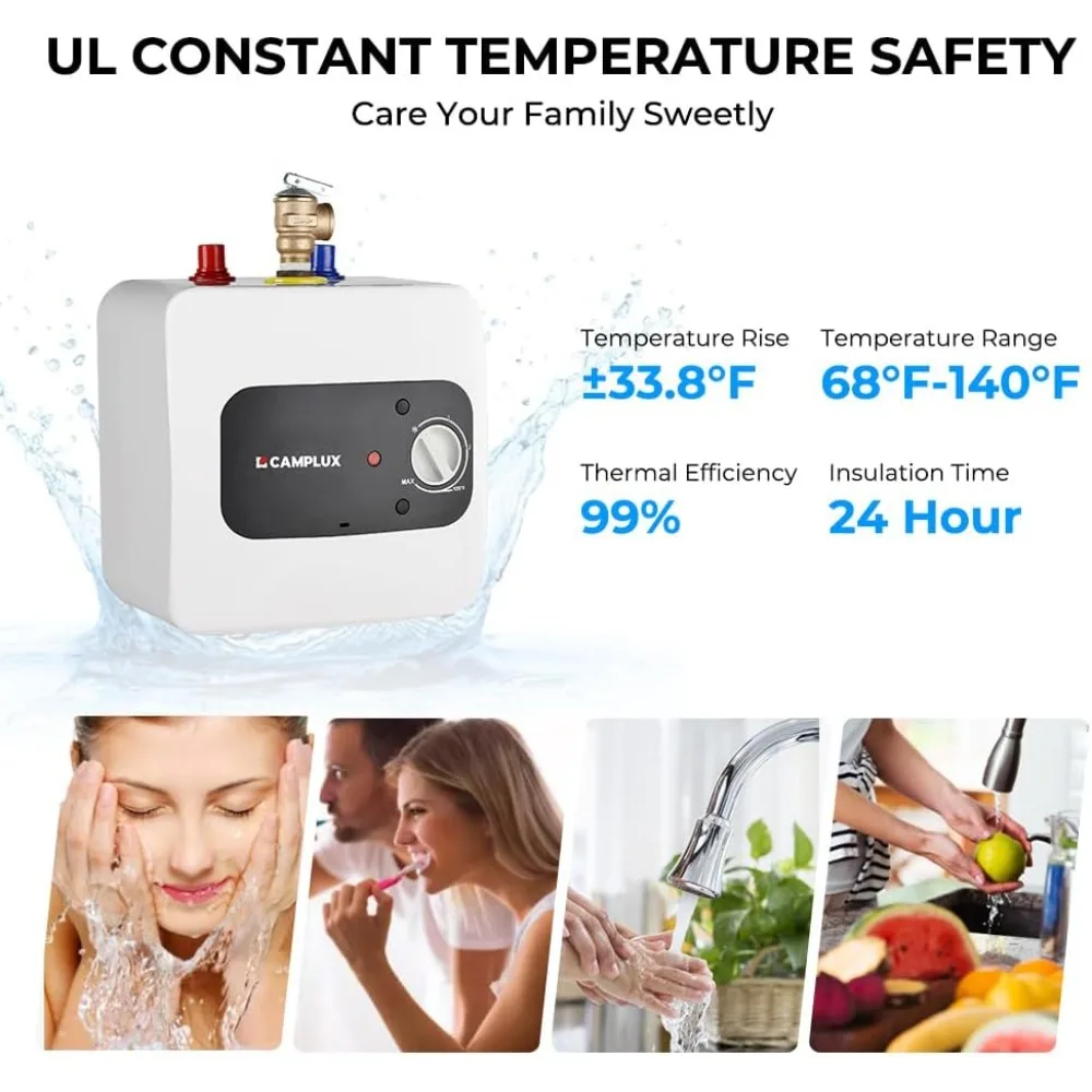 Mini Tank Electric Water Heater 1.3 Gallons Hot Water Heaters 120V Under Sink Heater with Cord Plug 1.44kW