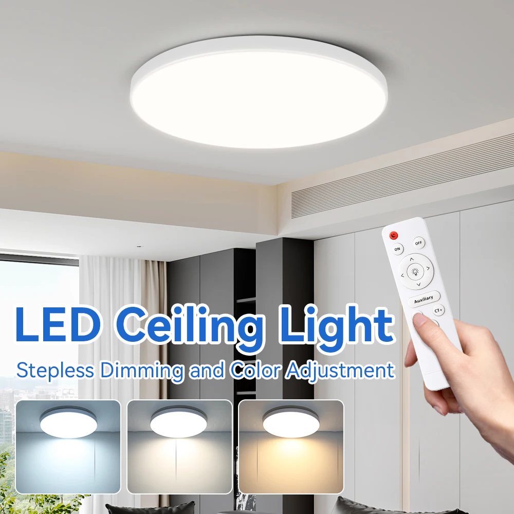 Sleek Dimmable LED Ceiling Lamp with Remote Control for Bedrooms and Living Spaces