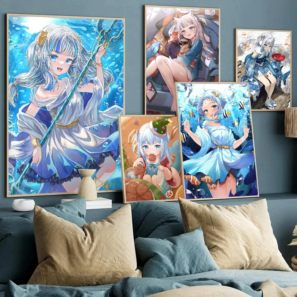 

Постер G Gawr Gura с аниме девушкой, бумажный принт для дома, гостиной, спальни, входа в бар, кафе, художественная живопись, украшение