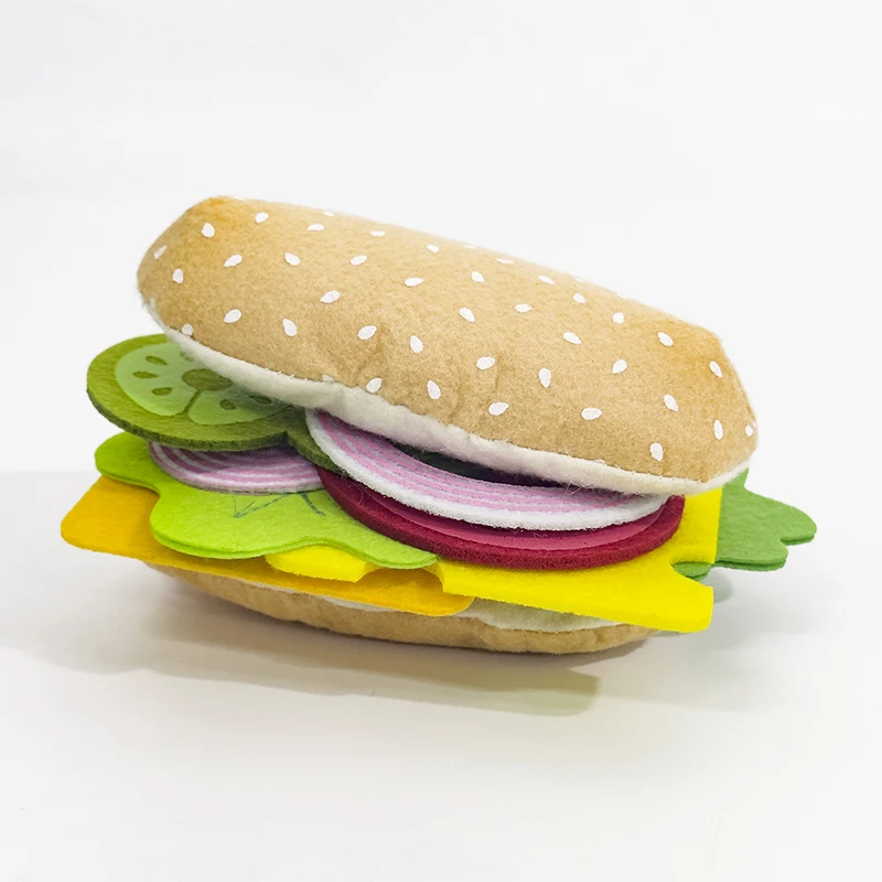 10pcs Felt Food Burger Food Set Soft Hamburger Pretend Play Toy Felt Hot dog Toys Children Kitchen Role Playing Christmas Gifts