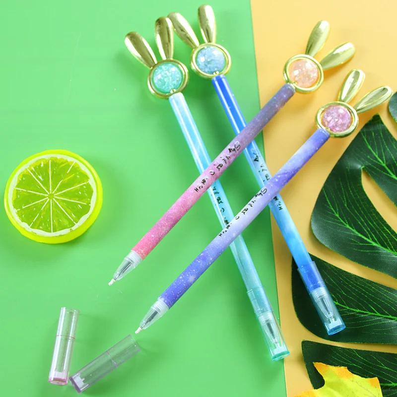 

24 Pcs Creative Crystal Rabbit Neutral Pens Cute Starry Sky Flower Beauty Stationery Student Waterborne Pen
