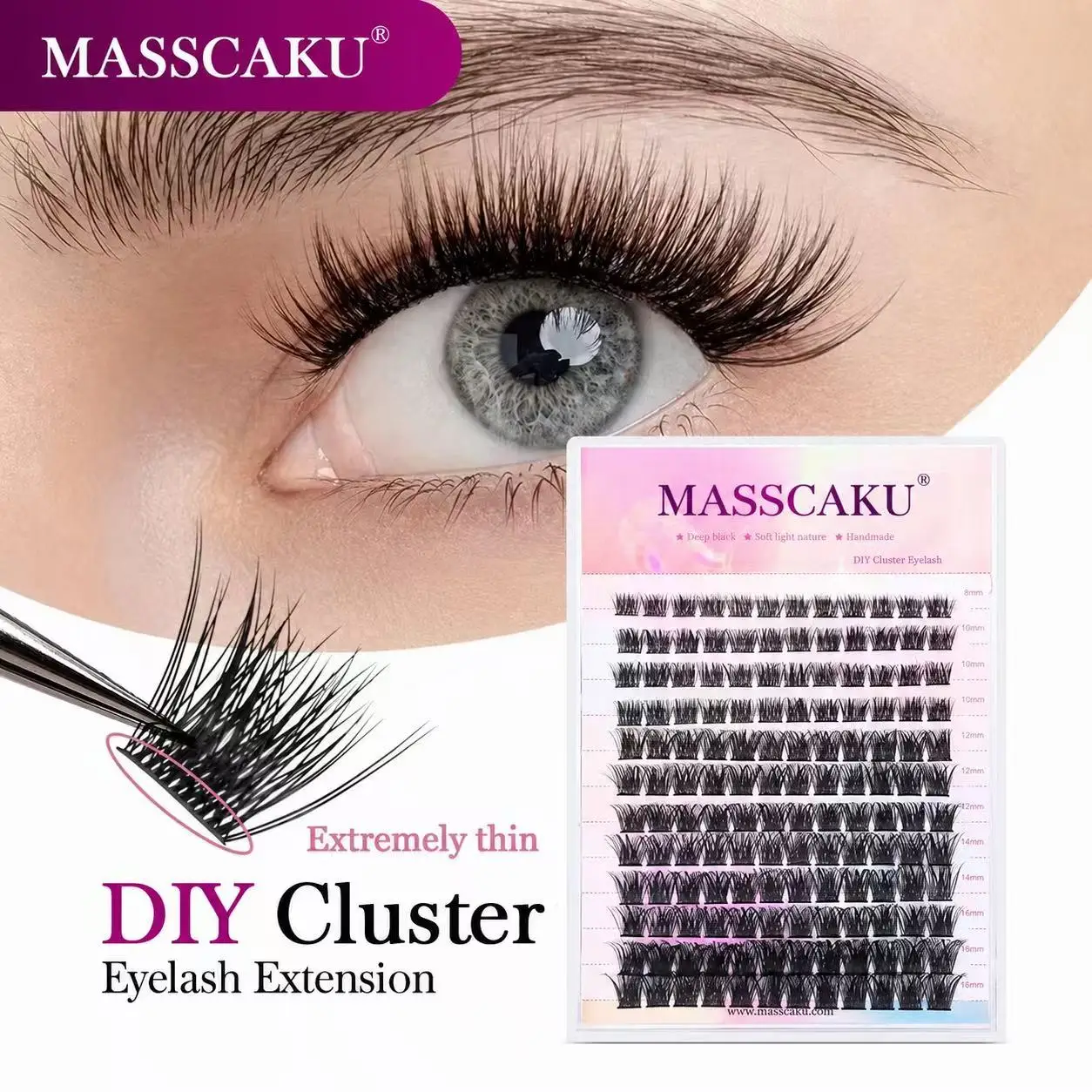 Mix Color 144 Russische Volumen-MASSCAKU Falsche Wimpern Natürliche Weiche DIY Cluster-Segment-Wimpern Niedliche Hirsch-Regenbogen-Wimpern