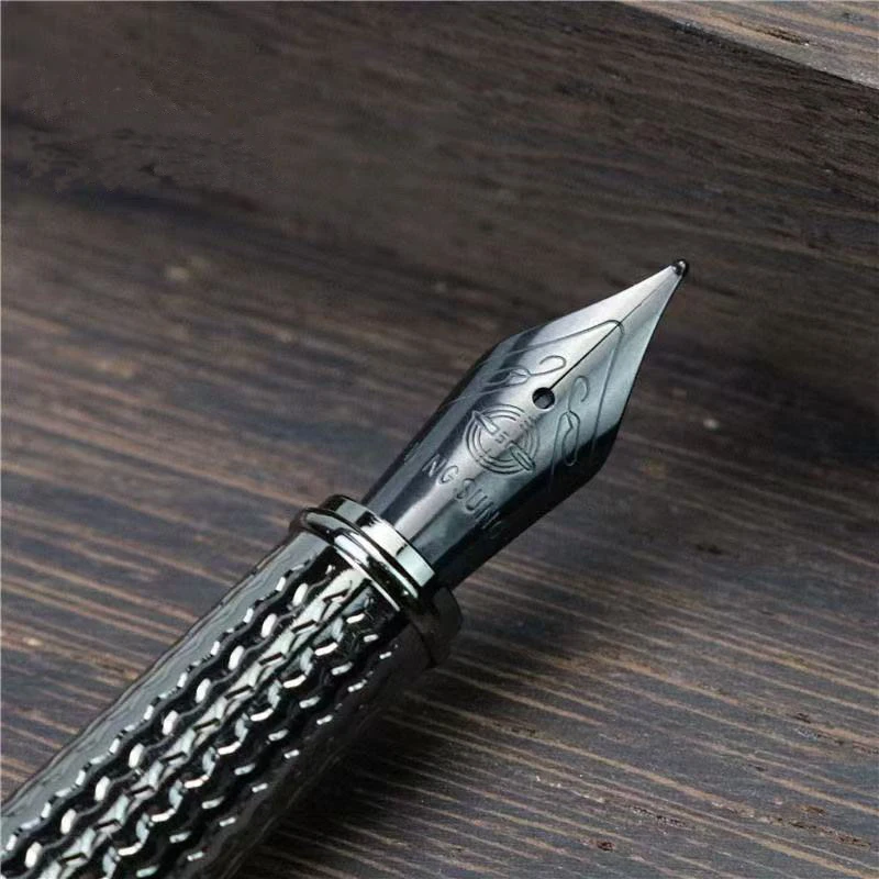Elegant Black Forest Titanium Fine Nib Fountain Pen with Tree Texture for Smooth Writing