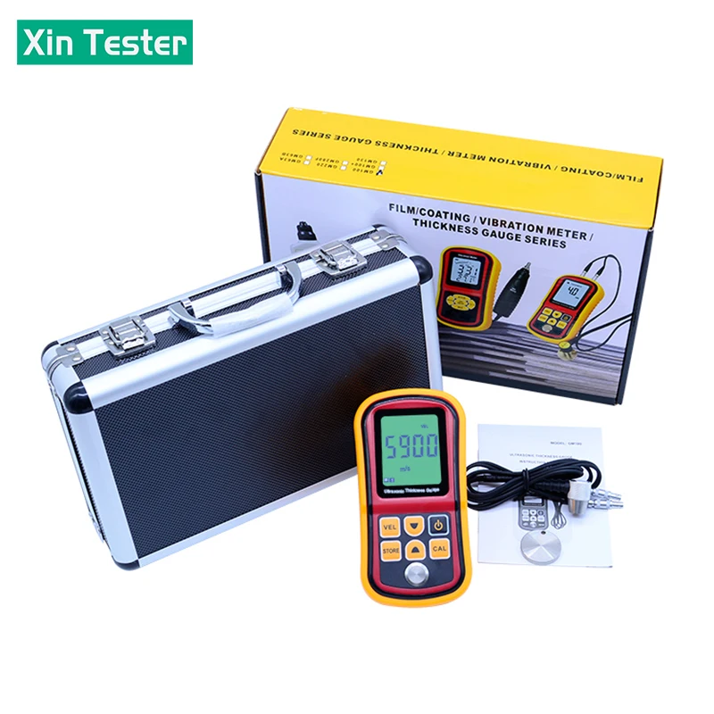 Xin Tester Digital Ultrasonic Thickness Gauge Tester Metal Glass 1.2-225mm Sound Velocity Meter 0.1mm Resolution LCD Display