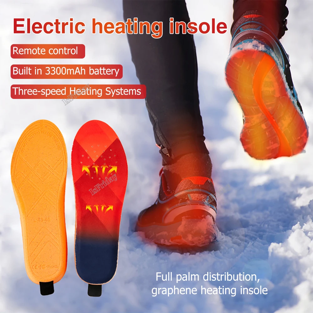 

3300mAh USB Heated Shoe Insoles 6-10 Hours 3-speed Heating Shoes Pads Rechargeable Electric Feet Warmer With Remote Control