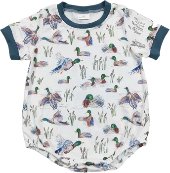 10.18 Adorable Duck Blue And White Short Sleeve Baby Romper Suit Cute Infant Bodysuit Comfortable Soft Material Baby Clothes