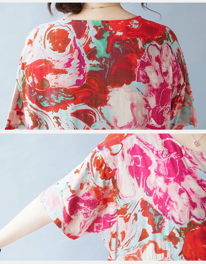 Vintage Boho Cotton Summer Dress - Casual Loose Print Holiday Dress for Women