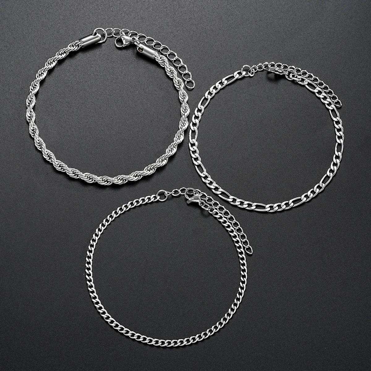3pcs Stainless Steel Cuban Chain Bracelets for Men