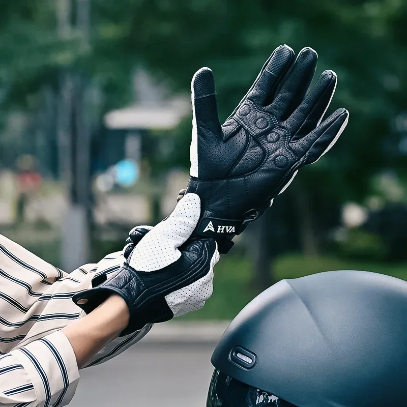 Motorcycle Gloves Summer Leather Motocross Gloves Men Women Retro Riding Motorcycle Protective Goat Leather Riding
