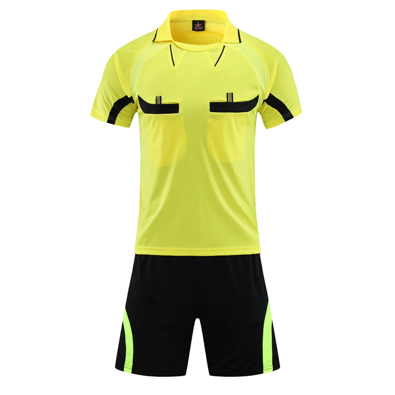 Men's Soccer Referee Uniform - Tracksuit with Turn-Down Collar and Short Sleeve T-Shirt & Shorts