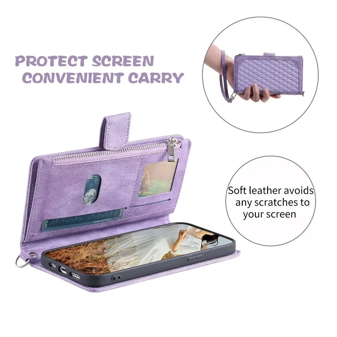 Elegant Leather Wallet Case with Multi Card Slots & Wrist Strap