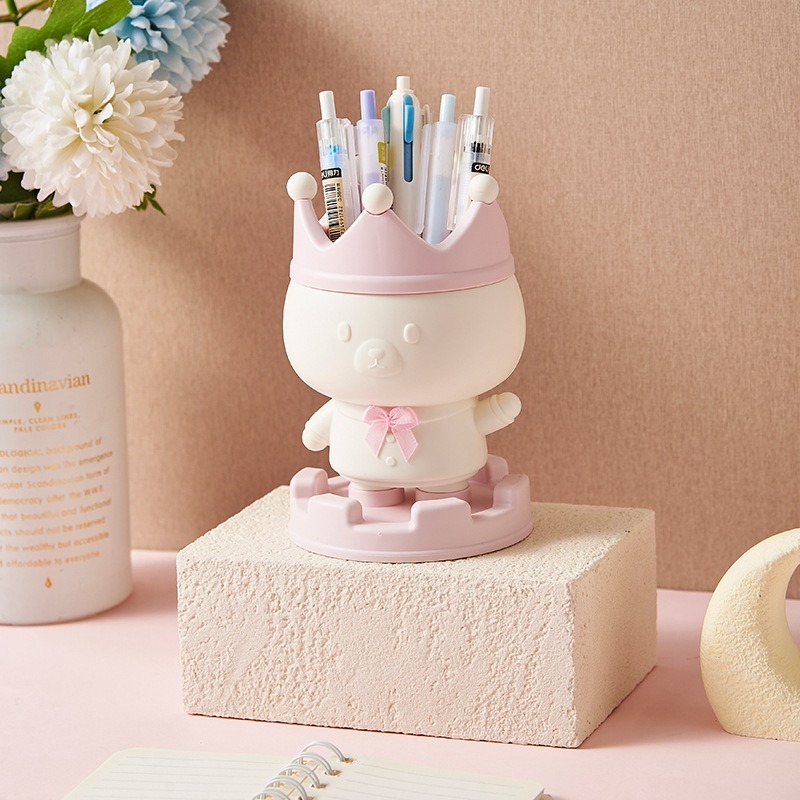 Desktop Pen Holder Crown Cartoon Desktop Stationery Storage Bucket Home Office Living Room Storage Box Student Pen Holder
