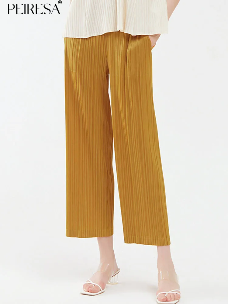 

PEIRESA Miyake Pleated Pants For Women 2023 New Summer High Waist With Elastic Elegant Ladies Trousers Women Casual Basic Pants