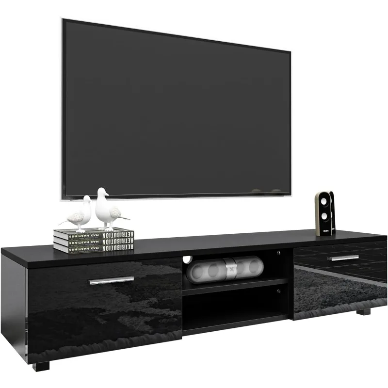 

Wood TV Stand, Modern 55 60 65 70 inch TV Stand, Entertainment Center with Storage, High Gloss TV Cabinet