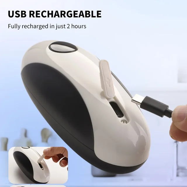 Cordless electric can opener, USB-C kitchen tool, with smooth cutting safety edge, stable grip handle, one-button automatic 1