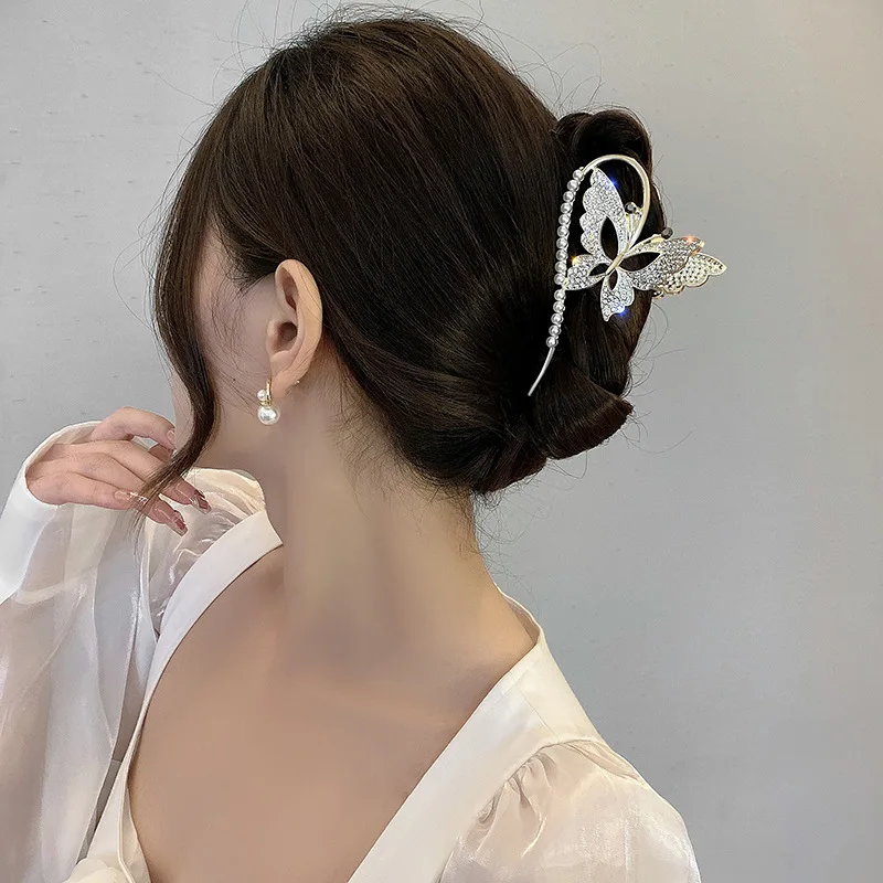 Luxus glänzende Strass Perle Haars pangen trend ige Schmetterling Quaste Haar Kralle Haar griff Haars pangen für Frauen Haarschmuck Schmuck – Detail 17