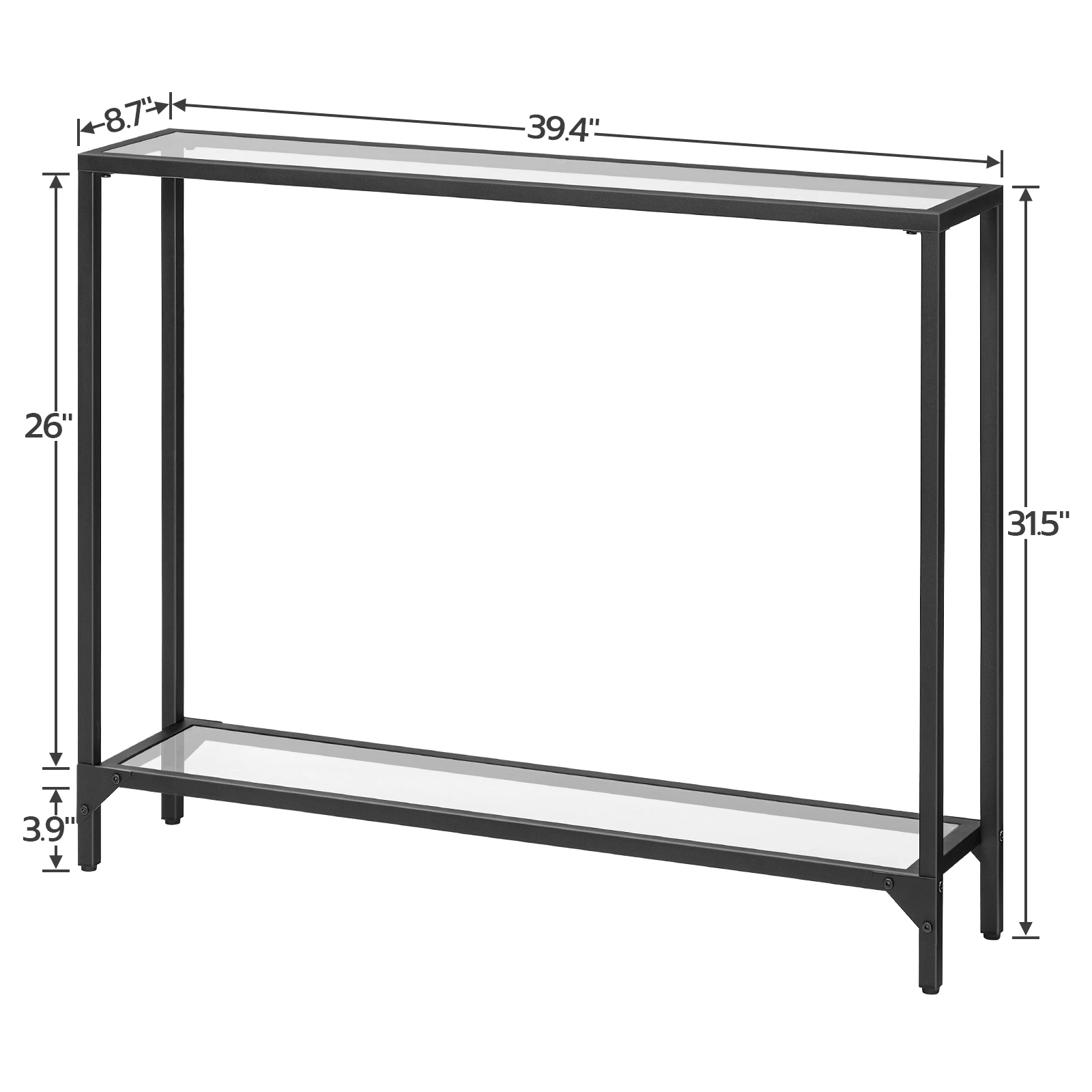 39.4" Black Console Table, Tempered Glass Sofa Table, Modern Entryway Narrow Couch Metal Frame, for Living Room