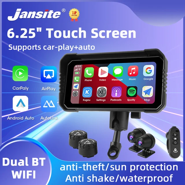 Jansite Motorcycle GPS 6.25 inch WiFi MOTO Navigation Waterproof Apple Carplay Display Screen Portable Motorcycle Android Auto