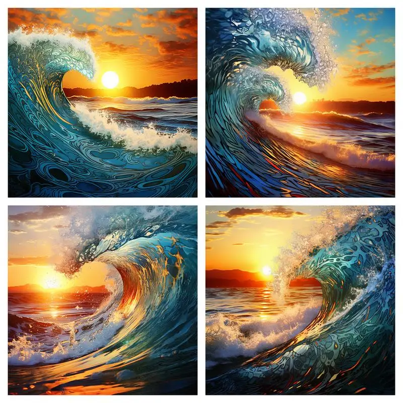

RUOPOTY Painting By Numbers For Beginner Kits Twilight Waves Hand Painting Landscape For Home Decor