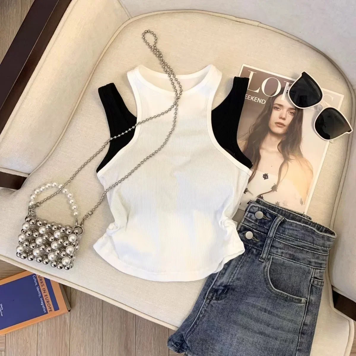 summer tank top baby girls vintage contrast colors fake two-piece vest sleeveless kids clothes toddler punk dance 2 to 14 years