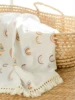 Custom Personalised Solid White Tassel Fringe Muslin Baby Blanket Muslin Swaddle Blanket Baby Receiving Blanket with Fringe 2