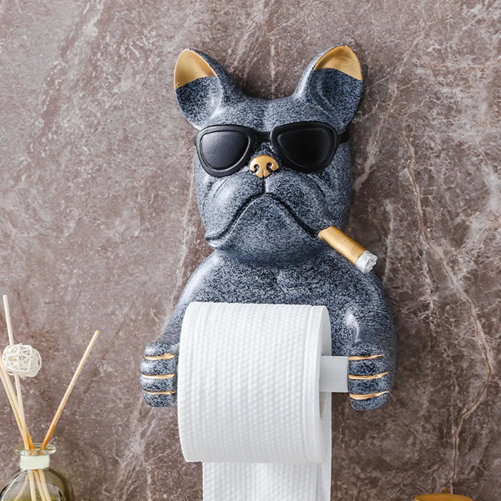 Toilet Paper Holder Cartoon Dog Sculpture for Home Washroom Hotel Kitchen Art