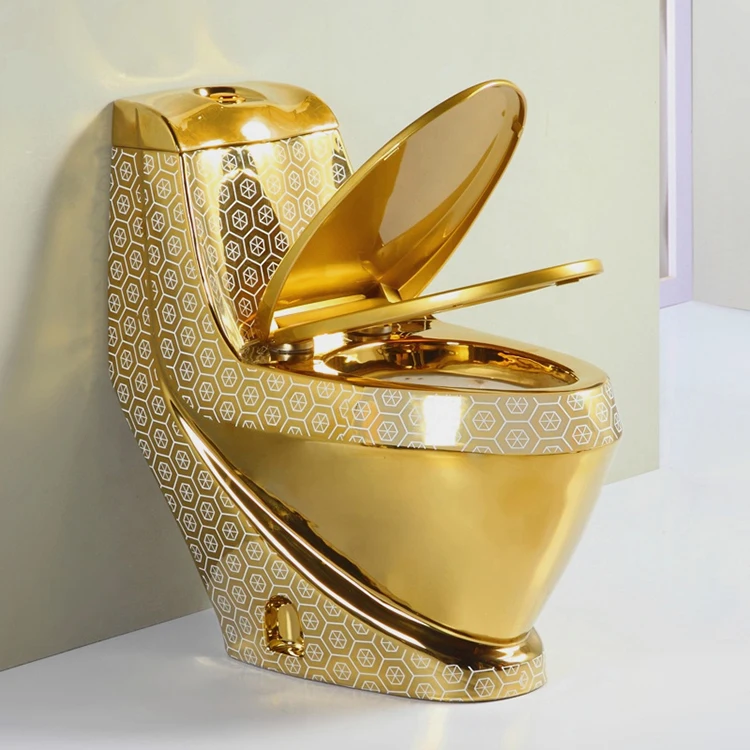 Colored Toilet Bowl Sanitary Ware Suite One Piece Luxury Gold Toilet Set Bathroom Pedestal Basin Golden Toilet Set