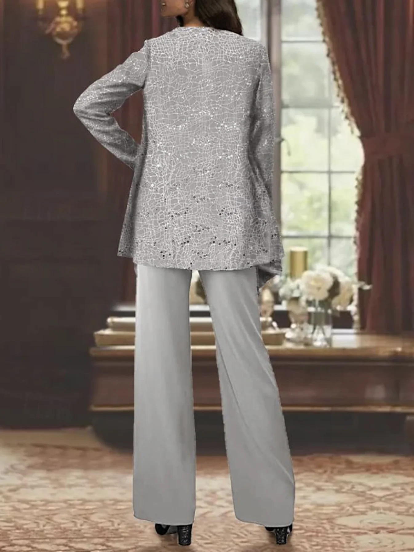 Jumpsuit Silver Formal Pant Suit Deep Jumpsuit Wedding Pant Suits