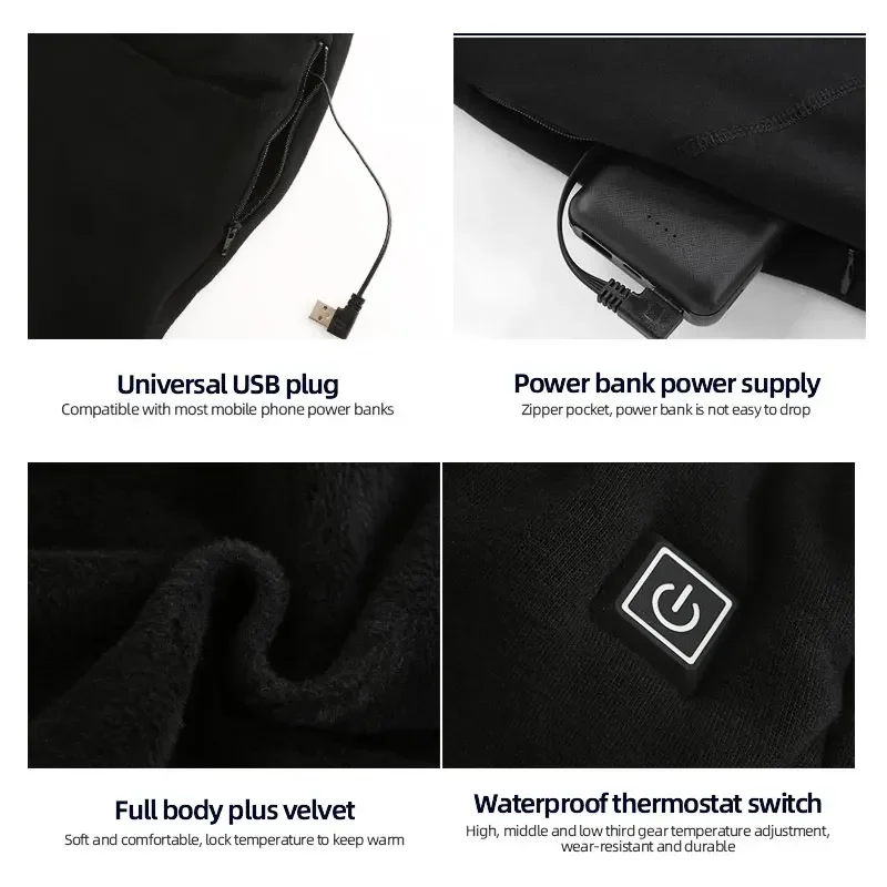 Winter Heated Pants Men Usb Electric Pants Heating Women Plus Velvet Rechargeable Thermal Heating Trousers Warm Clothes Skiing 6