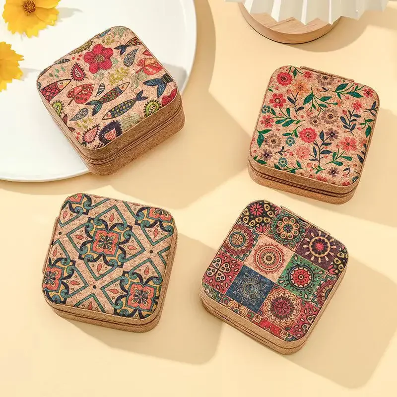 Cork Patterned Jewelry Box with Fashionable Retro Style Portable Travel Jewelry Storage Display Rings, Necklaces, Earrings 3