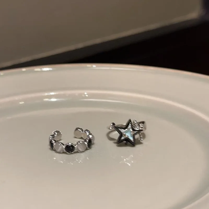 New Y2K Kpop Lucky Star Ring Heart Adjustable Irregular Geometric Punk Retro Women Crystal Ring Set Fashion Girls Jewelry Gifts