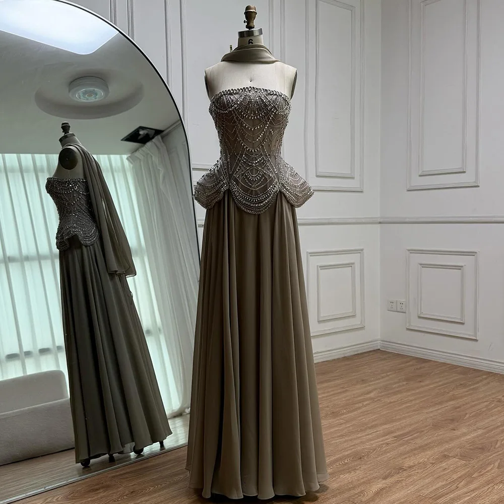 Luxury Designer Nude Beaded Chiffon Evening Dresses Gowns For Women Wedding  Party Serene Hill 2025 Customized BLA72915