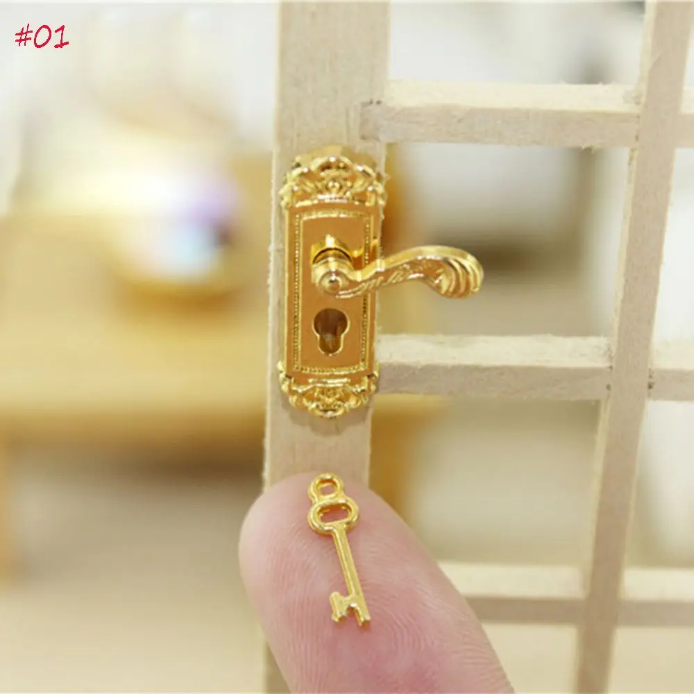 Cute Vintage Funny 1/12 Scale Dollhouse Miniature Door Lock and Key Doll House Fairy Mini Door Retro Metal DIY Accessories 5