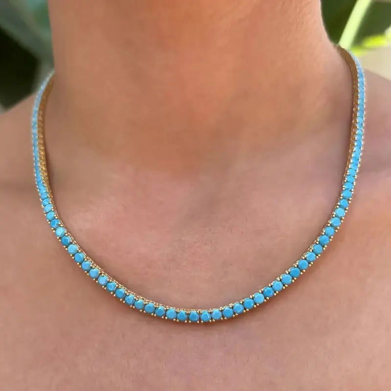 

Jewelry HIP Hop Choker 3MM Turquoise Tennis Chain Necklace For Women Accessories