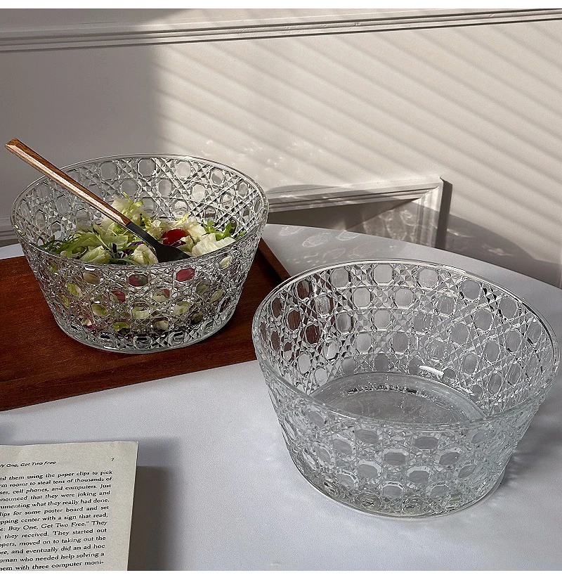 Description Picture 3 of itemCreative Relief Glass Bowl Korean Ins Transparent Round Kitchen Homehold Tableware Vegetables Fruit Yogurt Salad Dessert Bowls