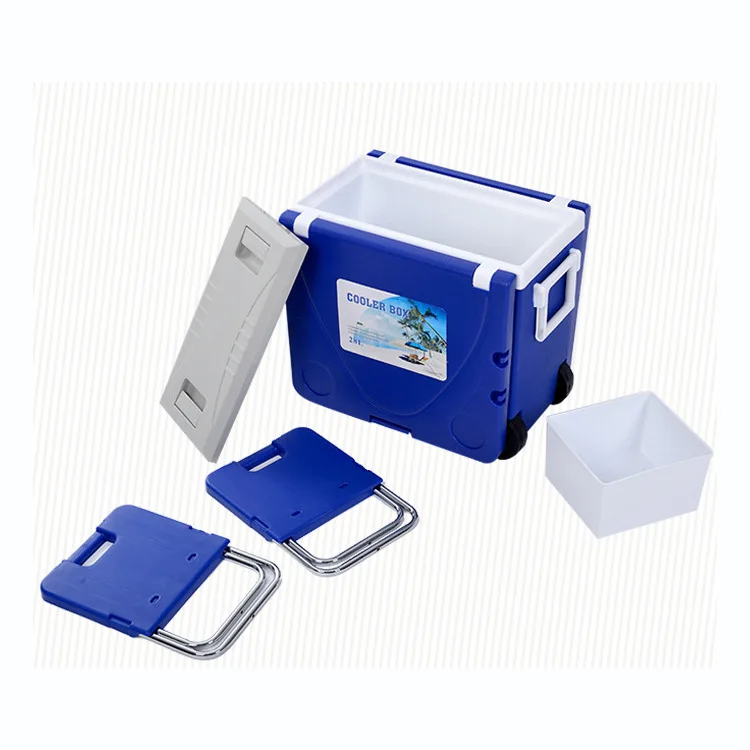 Portable 28L Multifunctional Folding Incubator Outdoor Picnic Table Refrigerator Trolley Camping Cooler