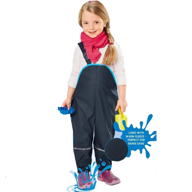 Kids Rain Pants - Autumn/Spring Waterproof Trousers with Fleece Lining, Windproof Design, and Loose Fit - Ideal for Boys and Girls