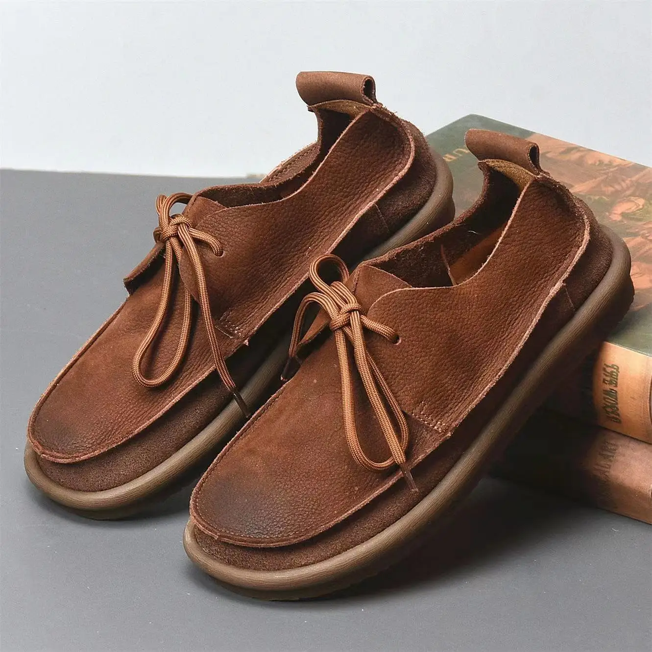 Careaymade-Handmade Genuine Leather Flats Women Shoes Round Toe Shallow Soft Sole Loafers Retro Solid Women Flats women shoes,women flats