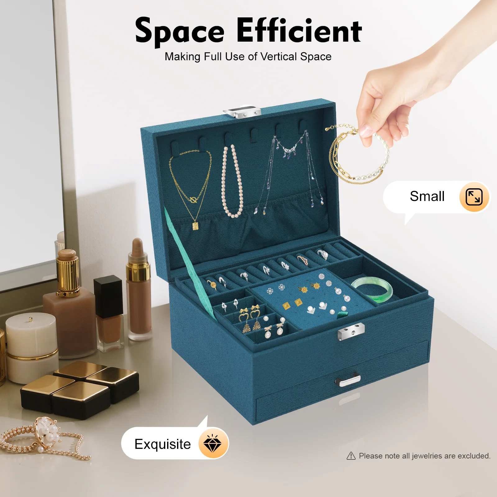 3-tier Jewelry Box Exquisite Storage Box, Flannel Jewelry Watches Display Case for Earrings, Necklaces, Bracelets 24x17x11c