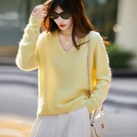 WinvyNee Winter Women's Clothing Tops Brushed Wool V Neck Gray Warm Causal Sweaters Soft Solid Knitted Pullover Jumpers A1713002 - Image 4