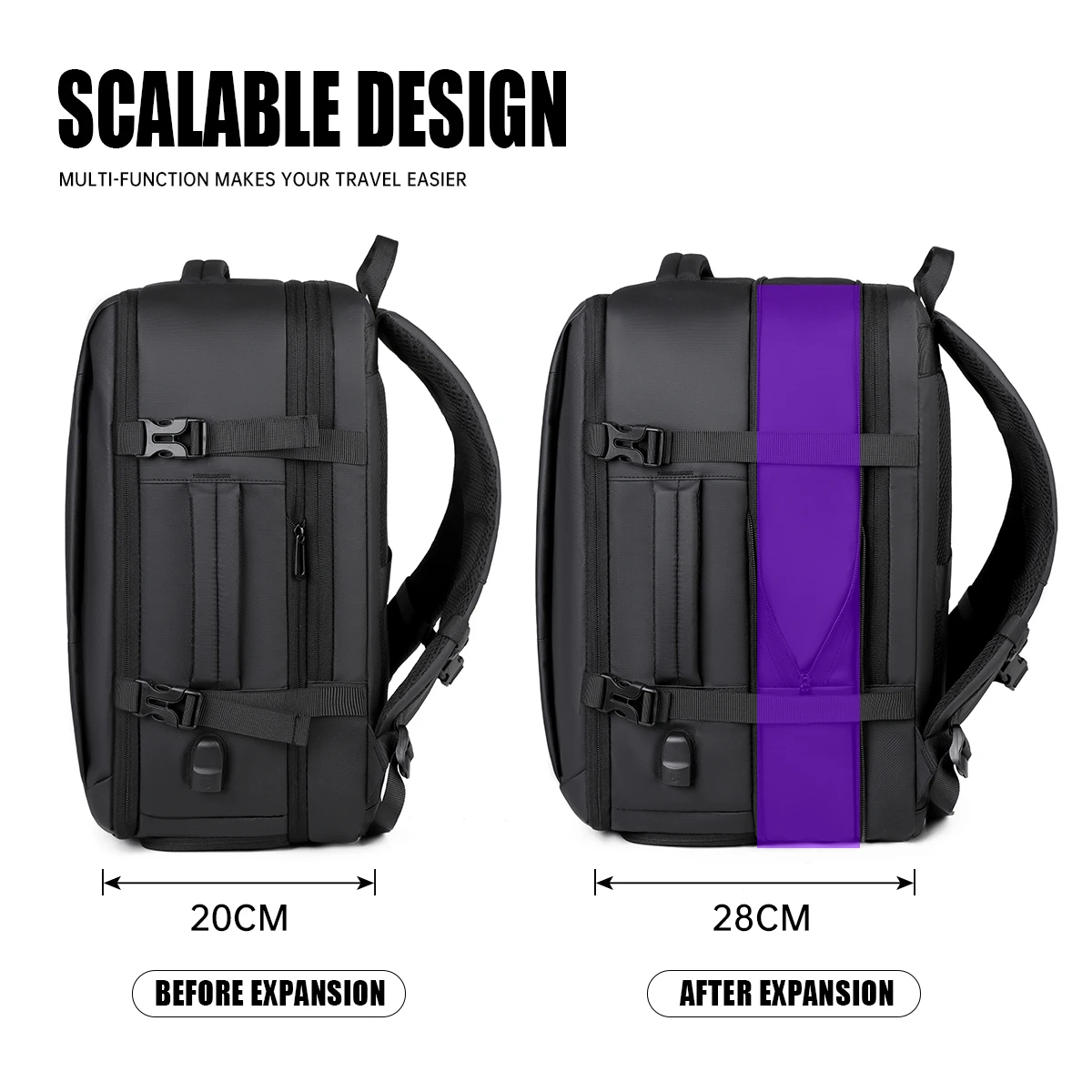 New Men's Backpack, Fashionable for Work and Commuting, Computer Business Backpack, Large Capacity for Business Trips, Boarding and Travel, Expandable Capacity