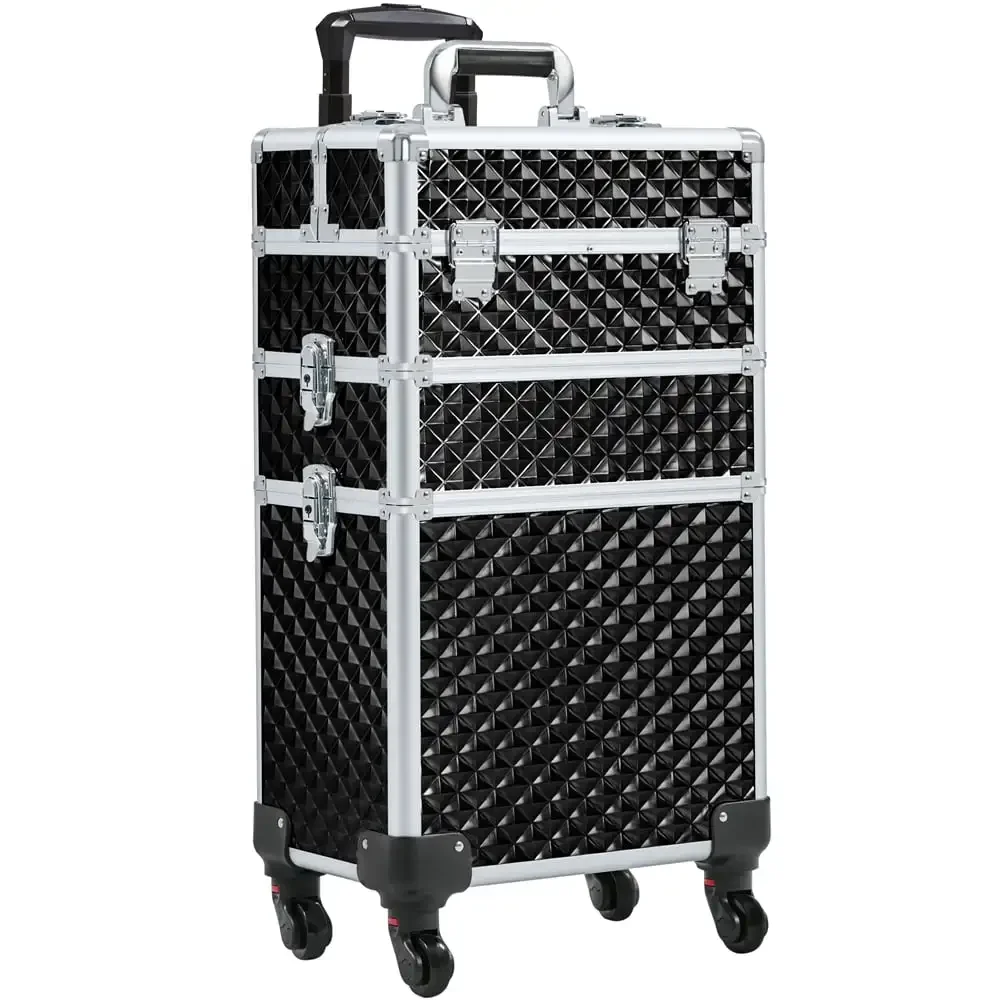 

SMILE MART 3-in-1 Rolling Makeup Train Case Cosmetic Trolley, Black
