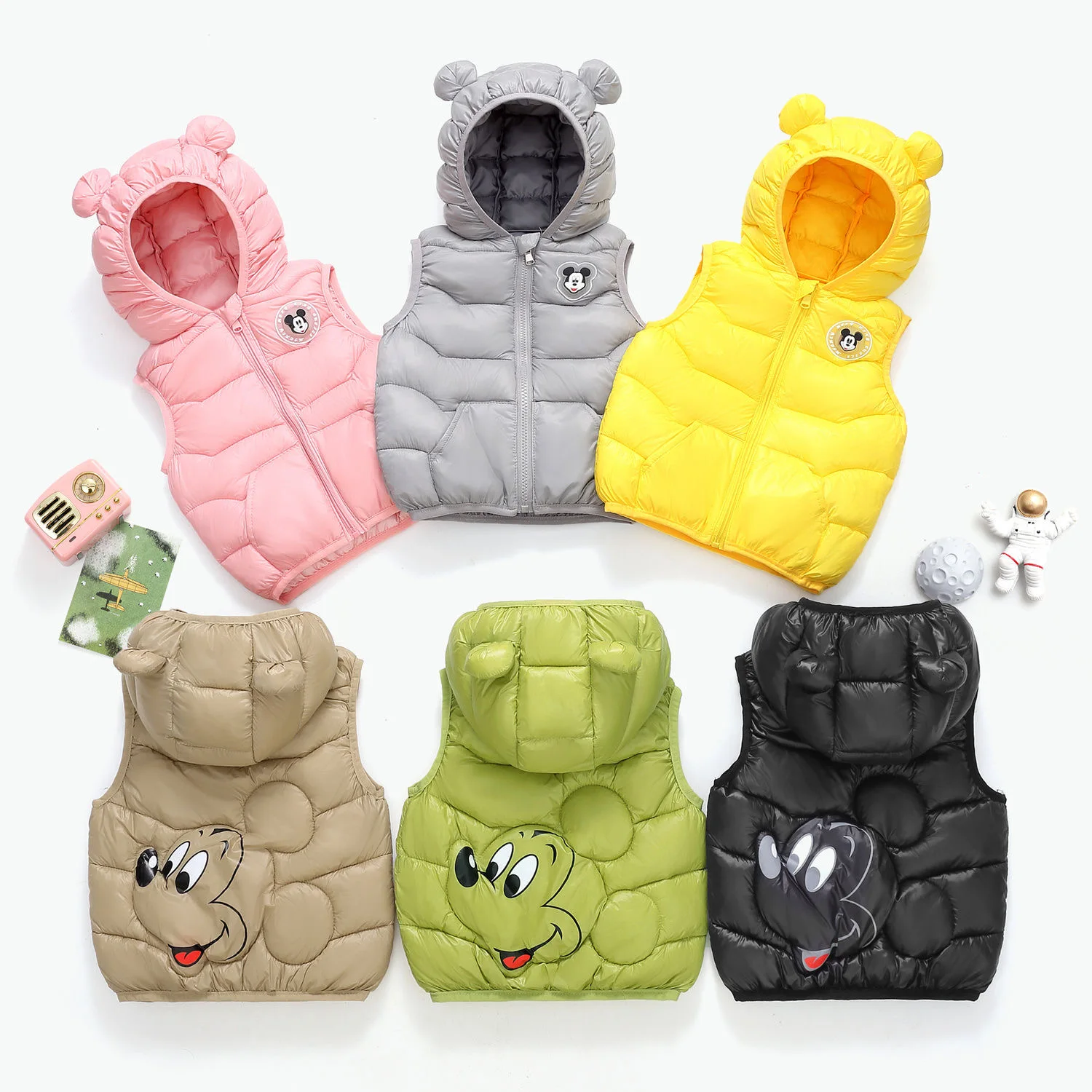 Boys Down Vest Winter Baby Hooded Waistcoat Cotton Outerwear Kids Jacket Children Clothes Cartoon Mickey Mouse