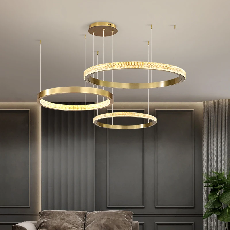 

Gold LED Pendant Light Acrylic Modern Dimmable Rings Chandelier Indoor Hanging Lamp Fixture for Living Rooms Dining Room Bedroom