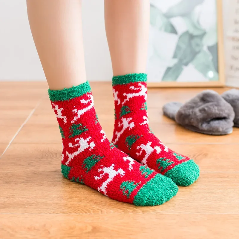 

Fashionable and Comfortable Autumn and Winter Coral Velvet Christmas Socks Women's Home Warm Cartoon Floor Sleeping Socks