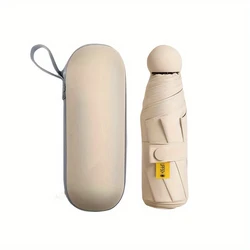 Compact Anti-UV Mini Umbrella with UV Protection and 6 Reinforced Ribs (Beige)