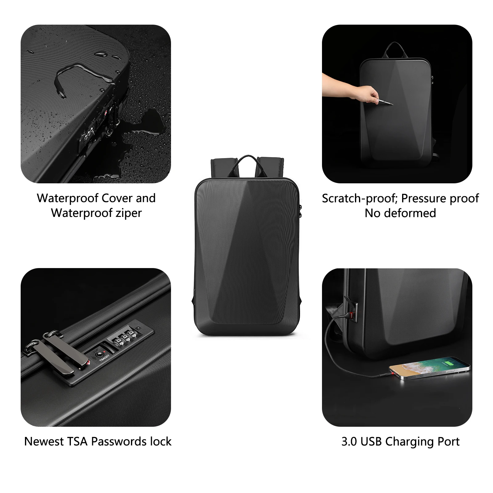 Laptop Backpack With USB Charging Expandable Travel Backpack fit for 16inch Anti-thef Waterproof hardshell case Business Bag