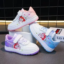 Disney White Casual Shoes Ariel Girl Children Princess Low Top Student Cartoon PU Leather Shoes Sneakers Size 26-37