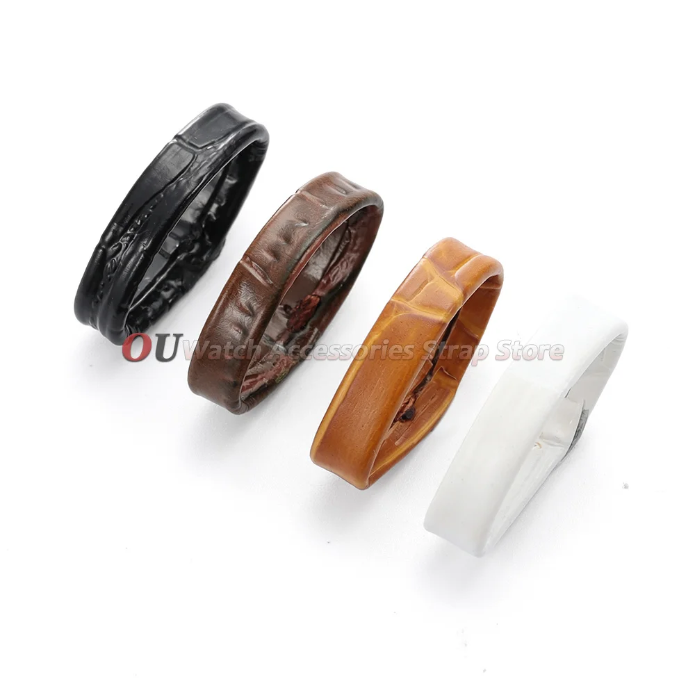 Genuine Leather Movable Watchband Strap Loops - Black and Brown, Set of 2